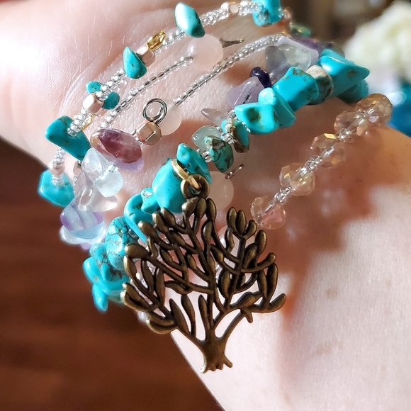 Turquoise Chunky Tree of Life Charm Bracelet - Picture 4 of 6
